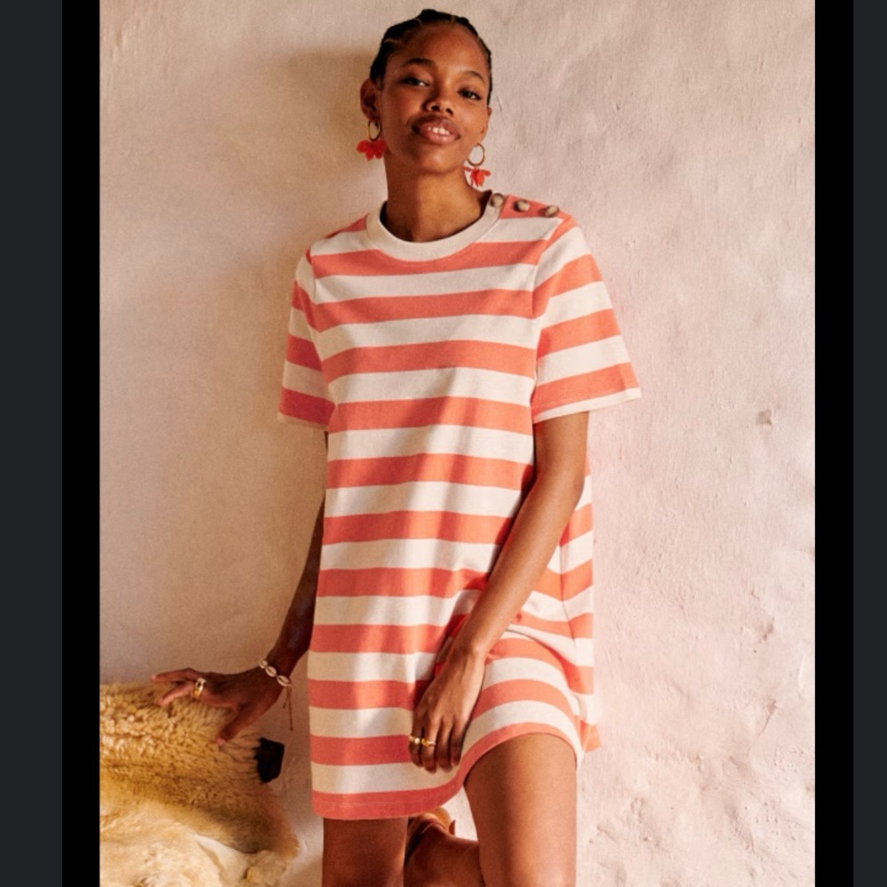 Sezane Selena Dress Orange/Ecru Size Medium